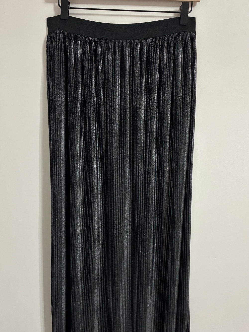NIC+ZOE Black Metallic Pleated Maxi Skirt
